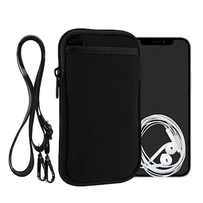Abbildung von kwmobile Handy Tasche zum Umhängen für XL 6,7/6,8&quot; Hülle mit Band Neopren Cover Reißverschluss 17,2 x 8,4 cm Necklace Case in Schwarz