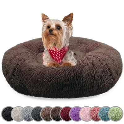Abbildung von Bluzelle Tierbett Premium Hundebett Hundekissen Donut / Katzenbett Katzenkissen XXS, Flauschig Kuschelig Weiches Kunstfell, für Kleine Hunde Hundekorb Rund Waschbar Plüsch Kissen Tier Bett