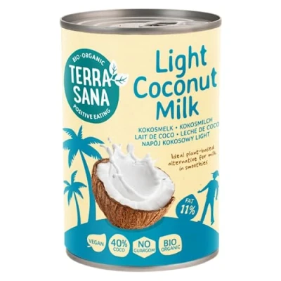 Abbildung von TerraSana Bio Kokosmilch fettreduziert, vegan, ohne Zuckerzusatz, aus reiner Kokosnuss und Wasser (1 x 400ml Dose) 11% Fett