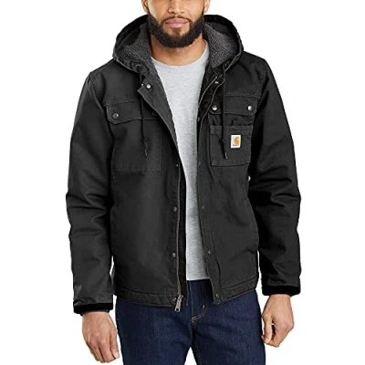 Abbildung von Carhartt, Herren, Lockere Arbeitsjacke aus ausgewaschenem Segelleinen mit Sherpa Futter, Schwarz, XXL