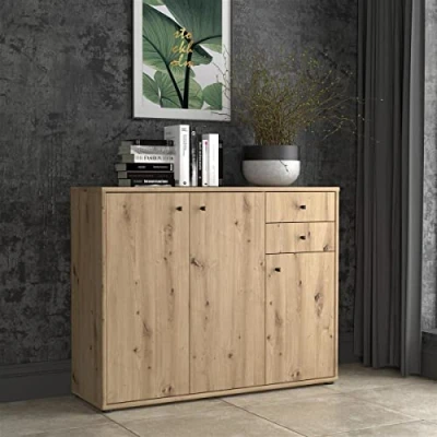 Abbildung von möbelando Kommode Holzschrank Schrank Anrichte Beistellschrank Standschrank Tembi IV Artisan Eiche
