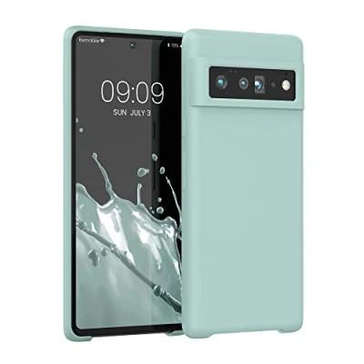 Abbildung von kwmobile Hülle kompatibel mit Google Pixel 6 Pro Silikon Handy Case Handyhülle weiche Oberfläche kabelloses Laden Mintgrün matt