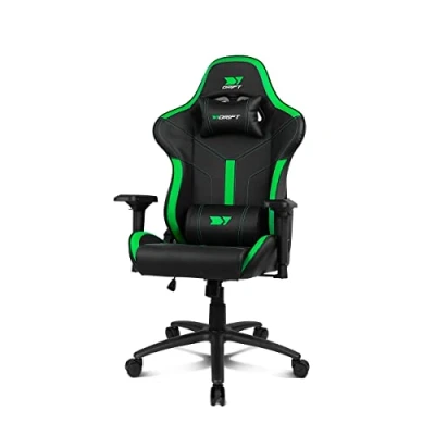 Abbildung von DRIFT Gaming Chair DR350 DR350BG Chair, Kunstleder, 4D Armlehnen, geräuscharme Rollen, Klasse 4 Kolben, Neigung, Lenden /Halswirbelkissen, Farbe schwarz/grün