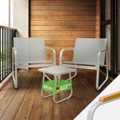 Abbildung von Blumtal Gartenmöbel Set für 2 Personen Balkonmöbel x Sessel 60,5x71x76,5cm + Tisch 35x35x42cm Gartenlounge Balkon Möbel Terassenmöbel Außen Sitzgruppe Outdoor Grau
