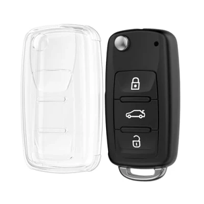 Abbildung von kwmobile Autoschlüssel Hülle kompatibel mit VW Skoda Seat 3 Tasten Schlüsselhülle Silikon Cover Transparent