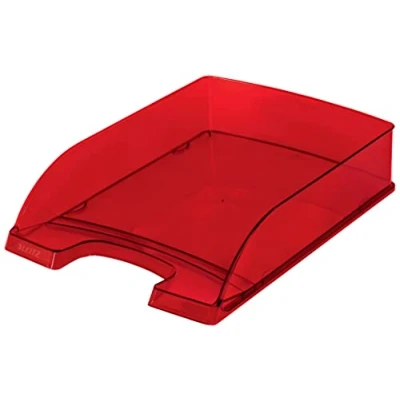 Abbildung von Leitz Briefkorb Standard A4, Transparente Briefablage in Premium Qualität, Stapelbare Ablagefächer als Schreibtisch Organizer, Hochglänzende Oberfläche, Kombinierbar mit Plus Serie, Rot, 52260028