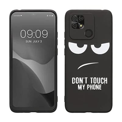 Abbildung von kwmobile Hülle kompatibel mit Xiaomi Redmi 10C Handyhülle Silikon Case Don&#039;t Touch My Phone Weiß Schwarz