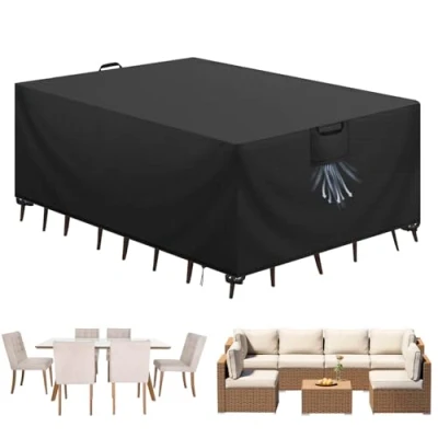 Abbildung von Aujink Abdeckung Gartenmöbel Winterfest, Wasserdichte Schutzhülle 420D Oxford Anti UV Abdeckplane für Gartentische Terrassenmöbel Regenschutz und Staubfest Abdeckhaube Schwarz 200x160x70cm