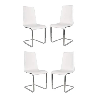 Abbildung von Tommychairs 4er Set Freischwinger Stühle BERLIN mit hochfestem rechteckigem Freischwingergestell aus Stahl und Sitzflaeche mehrschichtigem Holz gepolstert weissem Kunstleder bezogen