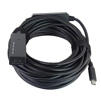 Abbildung von PremiumCord USB C Verlängerungskabel mit Repeater M/F, Stecker auf Buchse, 3.2 Gen 1, 5 Gbit/s, Farbe Schwarz, Länge 10 m