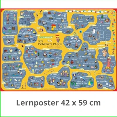 Abbildung von mindmemo Lernposter Los primeros pasos Spanisch für Einsteiger Vokabeln lernen mit Bildern geniale Lernhilfe DinA2 PremiumEdition: ... A2 42x59 cm PremiumEdition in Transportrolle