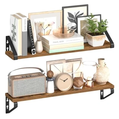 Abbildung von VASAGLE Wandregal, Schweberegal, 2er Set, Regalbrett, 2 Montagemöglichkeiten, 60 cm, für Wohnzimmer, Küche, Arbeitszimmer, Badezimmer, vintagebraun Mattschwarz LWS062K01