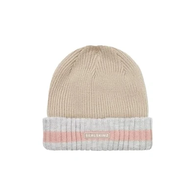 Abbildung von Sealskinz Holkham Beanie, wasserdichte Wintermütze für kaltes Wetter, gestreift, mit gerolltem Rand, braun, Größe XXL
