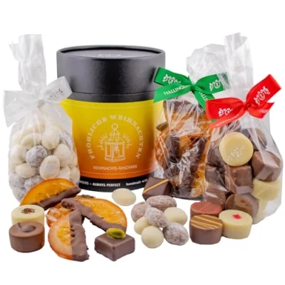 Abbildung von Hallingers Fröhliche Weihnachten Weihnachtliches Geschenkset, Pralinen Mandeln Orangenscheiben als Geschenk zu (Set) Adventskalender Neuheiten &amp; befüllen Glückwunsch