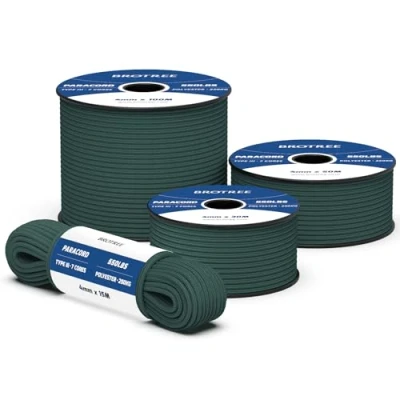Abbildung von Brotree 550 Paracord 4mm 15m Schnur 100% Polyester Seil Reißfest Typ III 7 Kern für Armbänder, Basteln, Outdoor, Camping, Survival Dunkelgrün