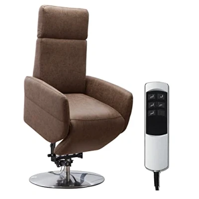 Abbildung von Cavadore TV Sessel Cobra mit 2 E Motoren und Aufstehhilfe / Elektrisch verstellbarer Fernsehsessel Fernbedienung Relaxfunktion, Liegefunktion bis 130 kg S: 71 x 108 82 Lederoptik Braun