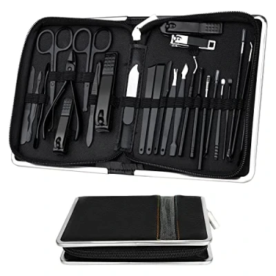 Abbildung von 26 Teiliges Nagelset Maniküre Set Damen Männer Pediküre Nageletui Nagelschere Nagelpflegeset Herren mit Nagelknipser Nagelfeilen Schwarz