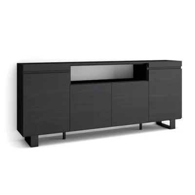 Abbildung von Skraut Home Sideboard, Highboard Kommode, Komodenschrank 200x87x35cm 4 Türen Industriedesign Moderner Stil Schwarz