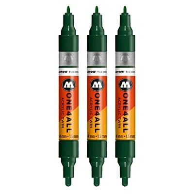 Abbildung von Molotow One4All Acrylic Twin Marker (Strichstärke 1.5 mm und 4 mm, hochdeckend permanent) 3 Stück Farbe 145 future green