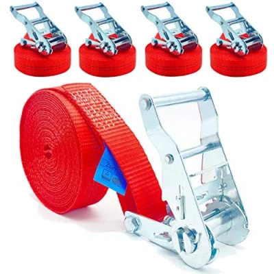 Abbildung von 4 Stück 2000kg 6m Spanngurte mit Ratsche 1 teilig einteilig Ratschengurt Zurrgurte 35mm orange 2t 2000 daN