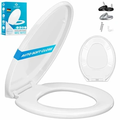 Abbildung von KESSER® WC Sitz mit Absenkautomatik Toilettendeckel Quick Release Funktion und Softclose einfache Montage Klodeckel aus Duroplast Toilettensitz Edelstahl Befestigung O Form