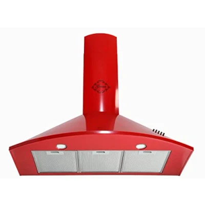 Abbildung von GURARI Wandhaube GCH C 046 RD 9 N Dunstabzugshaube 90 cm Rot Sehr Saugstark 1000 m3/h Motor Abzugshaube in klassischer Bauweise Wandmontage im Umluftbetrieb oder Abluftbetrieb