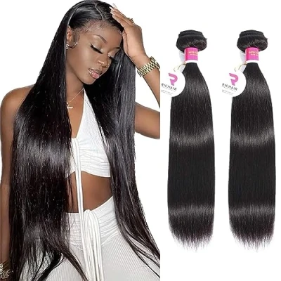 Abbildung von RICHAIR Brazilian Straight Human Hair Bundles, Weave Bundle Straight, Unprocessed Hair, 50 g/Bundle (Total 100g), 18 Inches 2 Bundles Natural Black