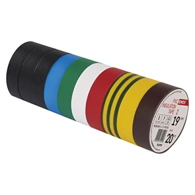 Abbildung von EMOS PVC Isolierband Mix 10er Pack, 19mm x 20m, 0,13mm Bandstärke, selbstklebend, hohe Spannungsfestigkeit und Anwendungstemperaturbereich, UV beständig, wasserdichte Verbindung, ohne Textilgewebe