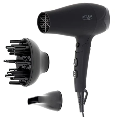 Abbildung von Adler Haartrockner AD 2267, Diffusor, klappbarer Griff, 2100W, Temperatureinstellung, schwarz