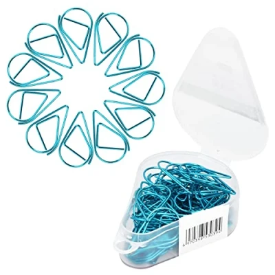 Abbildung von Büroklammer 50pcs Durable Briefklammern, Wassertropfen Form Papierklammern,Kleine Büroklammern Herz Metall für Foto Papier Buch Memo Karte Poster und Briefkopf Einladungen 1.6x2.5cm (Blau)