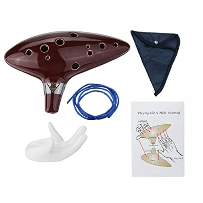 Abbildung von Alnicov Okarina mit 12 Löchern Alt C Getting Started Guide Display Ständer und Schutztasche, braun