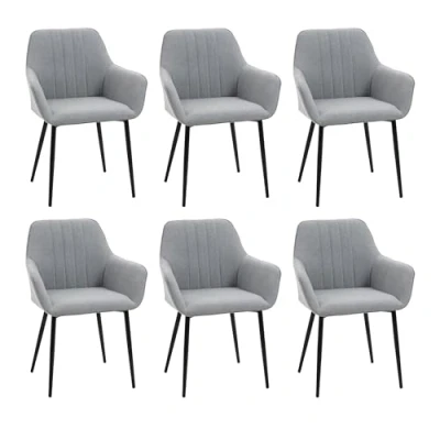 Abbildung von HOMCOM 6er Set Esszimmerstühle Essstühle Polsterstuhl mit atmungsaktivem Leinenbezug Wohnzimmerstuhl Sessel Küchenstuhl Rückenlehne Armlehne Leinen Hellgrau 59,5 x 56,5 81 cm