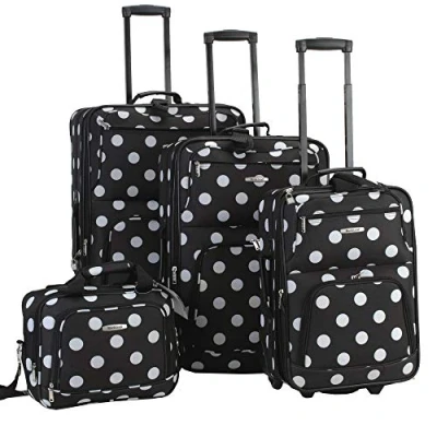 Abbildung von Rockland Polka Softside Gepäck Set, aufrecht stehend, Schwarze Punkte, 4 Piece Set (14/19/24/28),