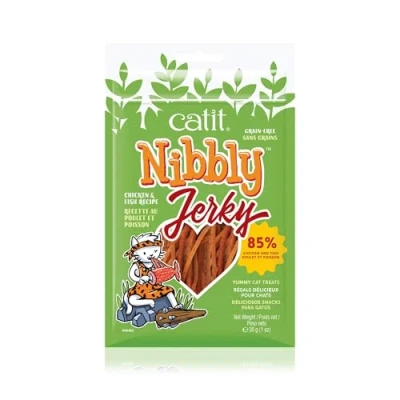 Abbildung von Catit Nibbly Jerky, Kaustreifen aus Hühnchen und Fisch für Katzen, 30g