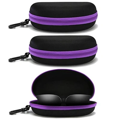 Abbildung von EKdirect 3 Stück Sonnenbrille Brillenetui Reißverschluss Hartschale mit Gürtelclip (Lila Lila Lila)