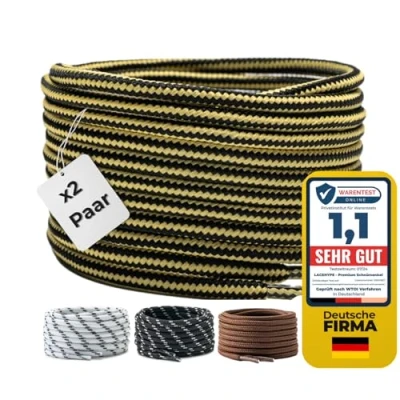 Abbildung von LaceHype 2 Paar Premium Runde Schnürsenkel [ Ø4,5 mm ] Polyester für Arbeitsschuhe, Stiefel, Outdoorschuhe und Sportschuhe reißfeste Schuhbänder (Gelb/Schwarz, 100cm)
