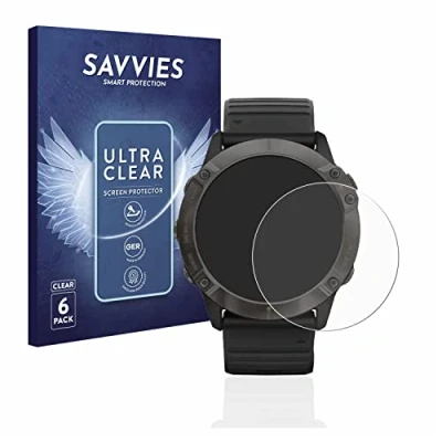 Abbildung von Savvies 6 Stück Schutzfolie für Garmin Fenix 6X Pro Displayschutz Folie Ultra Transparent