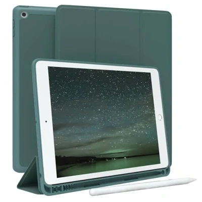 Abbildung von EAZY Case Schutzhülle mit Stifthalter für iPad 2021/2020 / 2019 Gen. 10.2 Zoll Hülle Stifthalterung Tablet Cover Touchpen Smartcase aufstellbar Klappcase Auto Sleep Wake Up Etui Grün