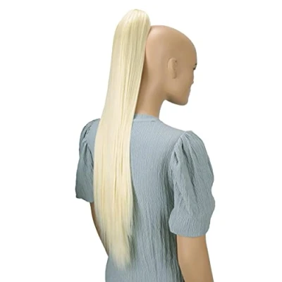 Abbildung von CAISHA 70cm Extralang Clip On Haarteil Zopf Pferdeschwanz Hitzebeständig Synthetik Glatt Platinblond H76