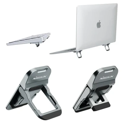Abbildung von Nillkin Mini Laptopständer, Faltbarer Unsichtbar Laptop Halterung, Verstellbarer Notebook Ständer mit Rutschfester Silikon Unterlage Kompatibel Allen Laptops/MacBook/Notebook/Tastatur, Silber