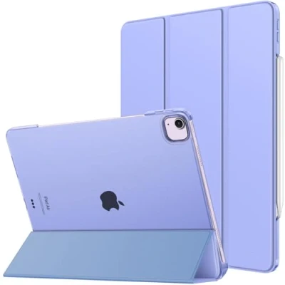 Abbildung von MoKo für iPad Air 13 Zoll Hülle 2024/iPad Pro 12,9 (6./5. Generation, 2022/2021), Schlank Smart Transluzent Matt Hart PC Rückseite, Unterstützt Touch ID &amp; Pencil Pro/2./USB C, Lavendel Violett