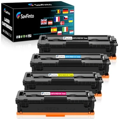 Abbildung von SavFinto 207X Toner Multipack (Ohne Chip) Kompatibel für HP 207A Color Laserjet Pro MFP M283fdw M283fdn M282nw M255dw M255nw (1 Schwarz, 1 Cyan, Magenta, Gelb)