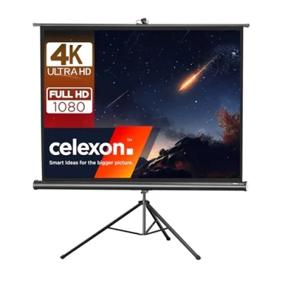Abbildung von 105&quot; Zoll Stativ Leinwand celexon Economy 4:3 211x160 cm schwarz 4K Full HD 3D mobil, transportabel; für Heimkino Projektionen &amp; Präsentationen mit Ihrem Beamer Tragegriff und Stativfuß