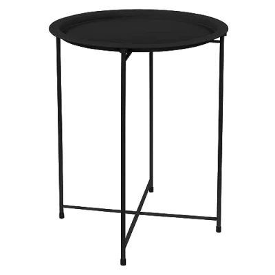 Abbildung von ML DESIGN Beistelltisch Wohnzimmertisch aus Metall mit abnehmbarem Tablett, klappbar, Couchtisch Kaffeetisch Nachttisch Gartentisch Sofatisch Schwarz