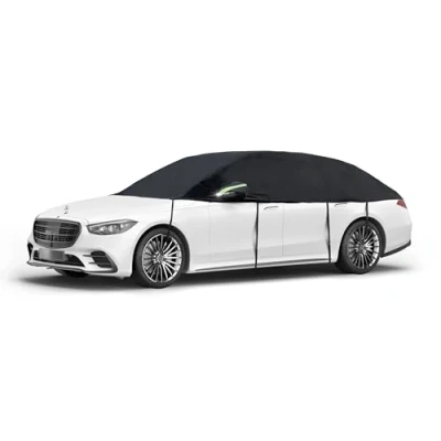 Abbildung von Walser Abdeckplane Auto All Weather, wasserdicht, 100% wetterfeste Abdeckplane, Autoabdeckung Outdoor, Autoplane Halbgarage Größe 3 PKW schwarz