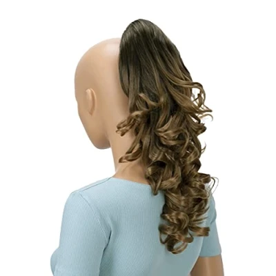 Abbildung von CAISHA 40cm Haarzopf Lily Haarteil mit Butterflyklammer Pferdeschwanz Haarverlängerung Voluminös Gewellt Ombré Braun Mix H140