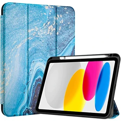 Abbildung von ProCase Hülle für ipad 10. Generation 2022 10,9 Zoll mit Stifthalter, Stoßfeste Smart Case Cover transparenter Rückseitenschale Schutzhülle Kompatibel 10th Gen Bluemarble