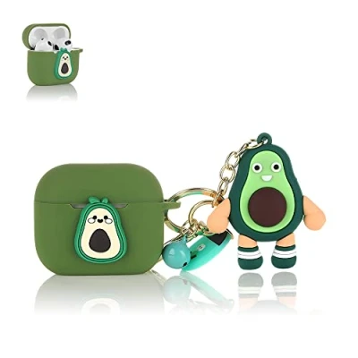 Abbildung von Derhom Airpods 3 Schutzhülle aus Silikon, lustig, niedlich, modisch, weich, Comic Motiv, kompatibel mit Apple 3, Schlüsselanhänger [Cartoon Puppenserie] (Avocado)