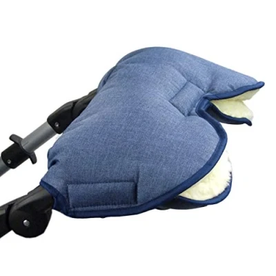 Abbildung von BAMBINIWELT Muff Handwärmer Handschuh für Kinderwagen Buggy mit Lammwolle warme Hände universal MELIERT (blau MELIERT)