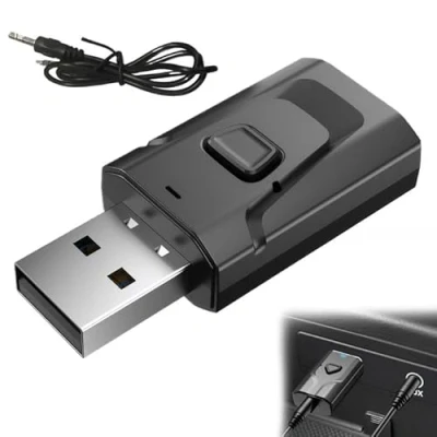 Abbildung von USB Bluetooth Sender Audio Tv Adapter, 2 In 1 Empfänger Adapter Transmitter mit Klinke 3,5, für/Tv/Pc/Auto/Lautsprecher/Kopfhörer/Heimstereo